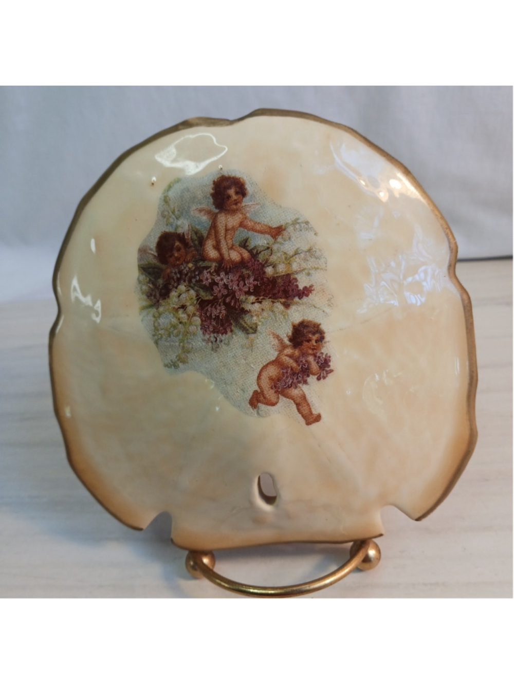 VTG Sanddollar Music Box 3 Cherubs "Through The Eyes Of Love" Grandmacore Kitch